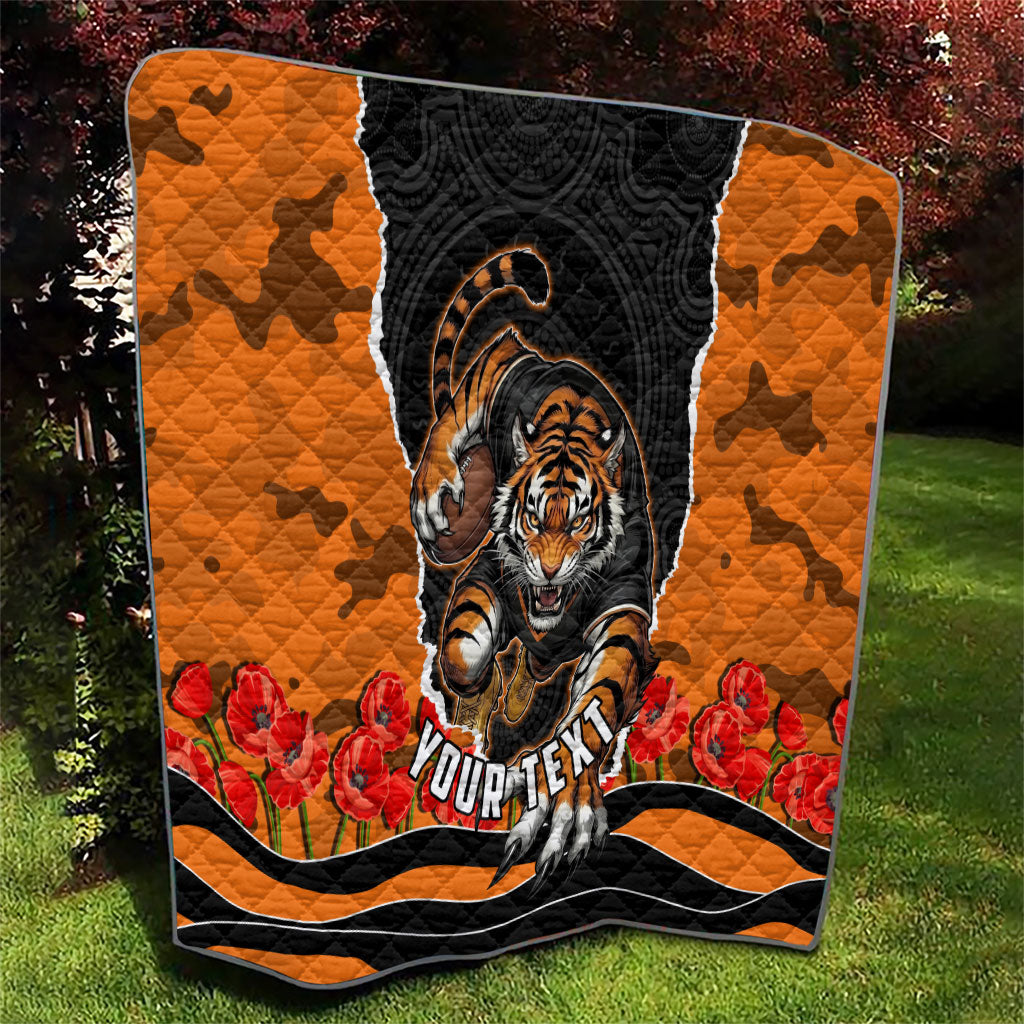 Personalized Wests Tigers ANZAC Tribute Quilt Poppy Field Soldier Silhouette Aboriginal Rugby Mascot