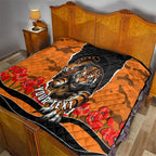 Personalized Wests Tigers ANZAC Tribute Quilt Poppy Field Soldier Silhouette Aboriginal Rugby Mascot