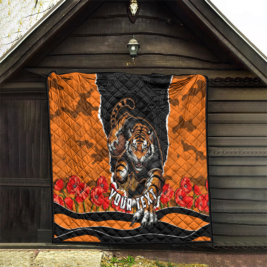 Personalized Wests Tigers ANZAC Tribute Quilt Poppy Field Soldier Silhouette Aboriginal Rugby Mascot