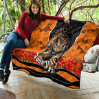 Personalized Wests Tigers ANZAC Tribute Quilt Poppy Field Soldier Silhouette Aboriginal Rugby Mascot