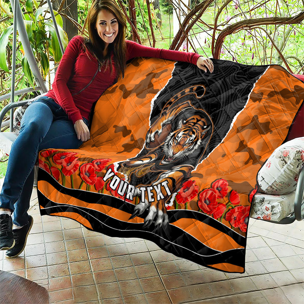 Personalized Wests Tigers ANZAC Tribute Quilt Poppy Field Soldier Silhouette Aboriginal Rugby Mascot
