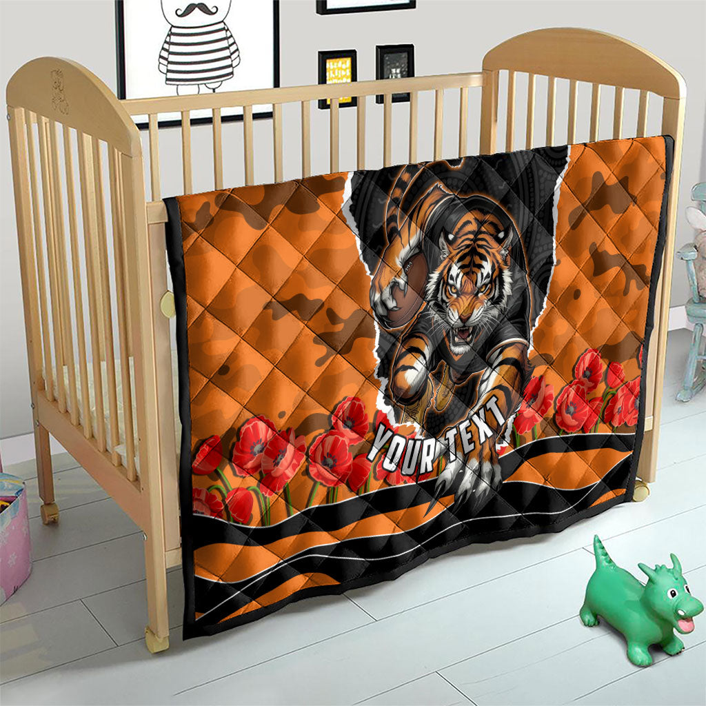 Personalized Wests Tigers ANZAC Tribute Quilt Poppy Field Soldier Silhouette Aboriginal Rugby Mascot