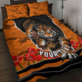 Personalized Wests Tigers ANZAC Tribute Quilt Bed Set Poppy Field Soldier Silhouette Aboriginal Rugby Mascot