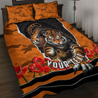 Personalized Wests Tigers ANZAC Tribute Quilt Bed Set Poppy Field Soldier Silhouette Aboriginal Rugby Mascot