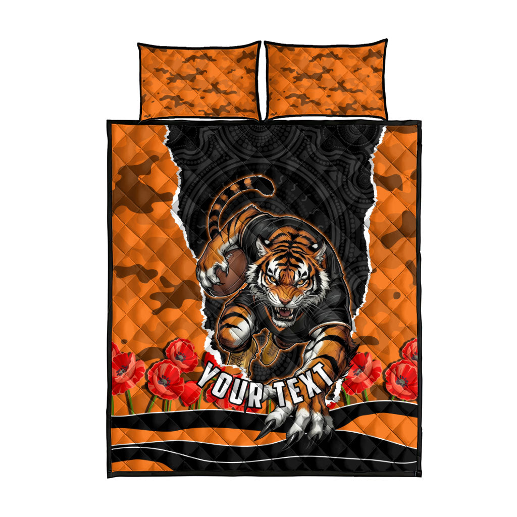 Personalized Wests Tigers ANZAC Tribute Quilt Bed Set Poppy Field Soldier Silhouette Aboriginal Rugby Mascot