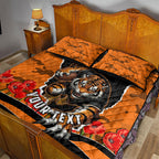 Personalized Wests Tigers ANZAC Tribute Quilt Bed Set Poppy Field Soldier Silhouette Aboriginal Rugby Mascot