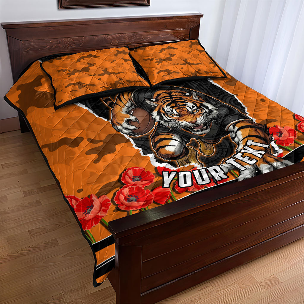 Personalized Wests Tigers ANZAC Tribute Quilt Bed Set Poppy Field Soldier Silhouette Aboriginal Rugby Mascot