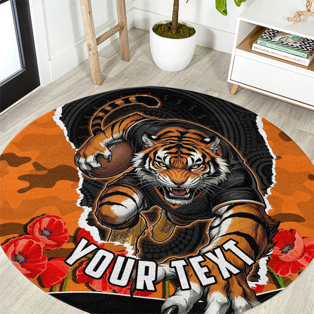 Personalized Wests Tigers ANZAC Tribute Round Carpet Poppy Field Soldier Silhouette Aboriginal Rugby Mascot