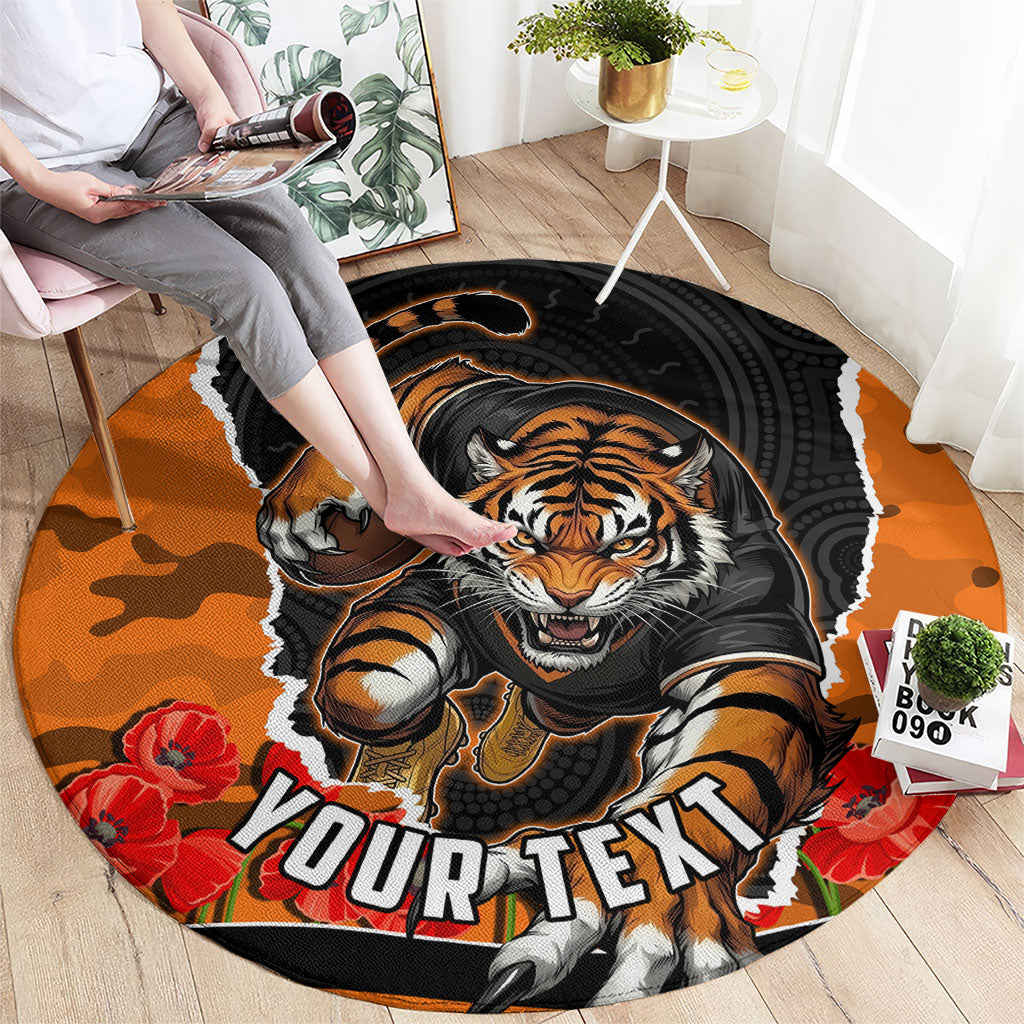 Personalized Wests Tigers ANZAC Tribute Round Carpet Poppy Field Soldier Silhouette Aboriginal Rugby Mascot