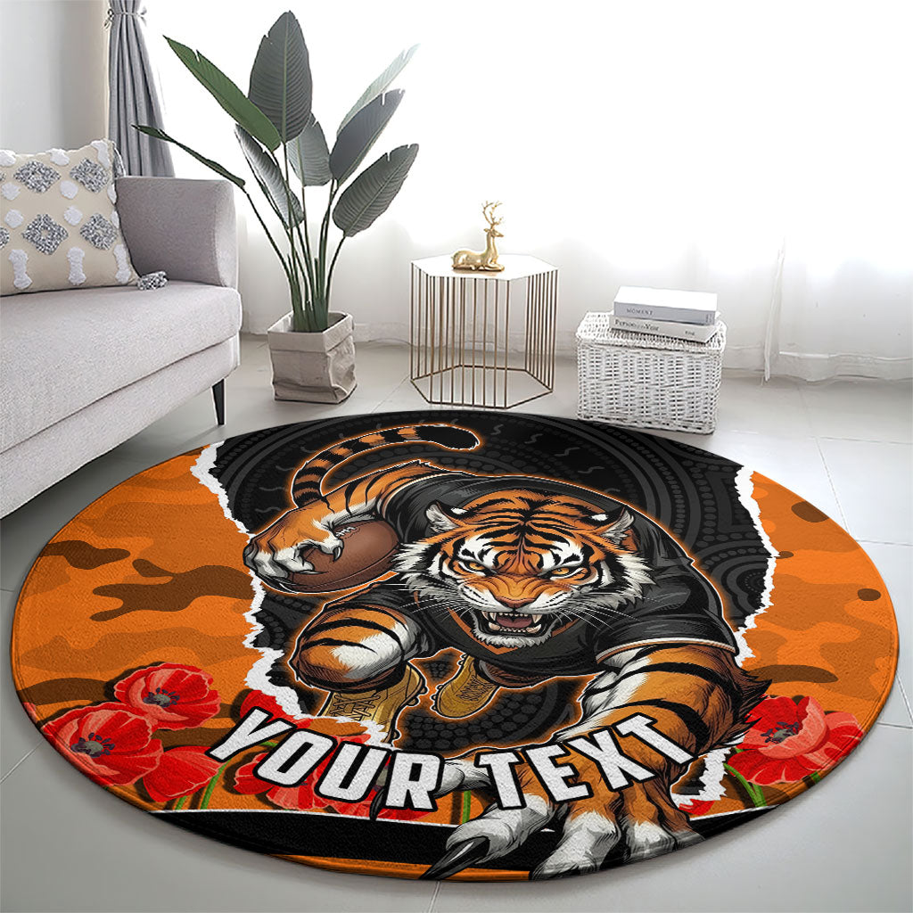 Personalized Wests Tigers ANZAC Tribute Round Carpet Poppy Field Soldier Silhouette Aboriginal Rugby Mascot
