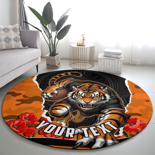 Personalized Wests Tigers ANZAC Tribute Round Carpet Poppy Field Soldier Silhouette Aboriginal Rugby Mascot