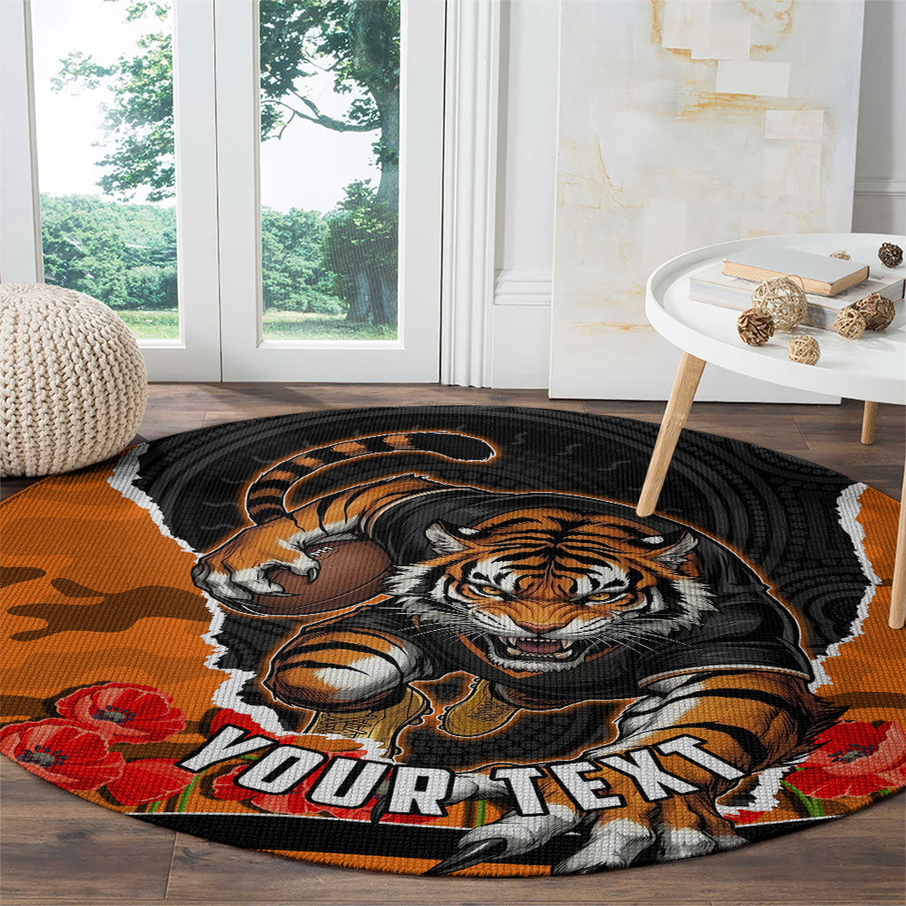 Personalized Wests Tigers ANZAC Tribute Round Carpet Poppy Field Soldier Silhouette Aboriginal Rugby Mascot