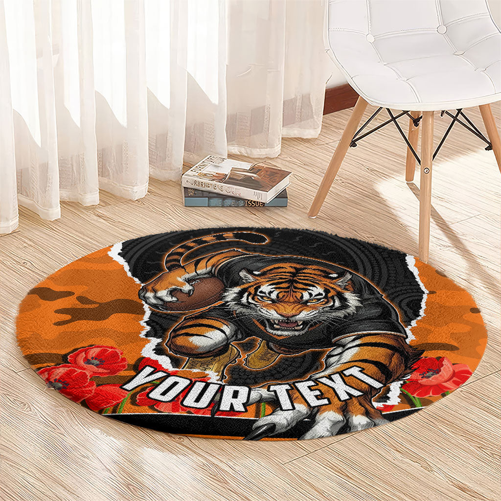 Personalized Wests Tigers ANZAC Tribute Round Carpet Poppy Field Soldier Silhouette Aboriginal Rugby Mascot