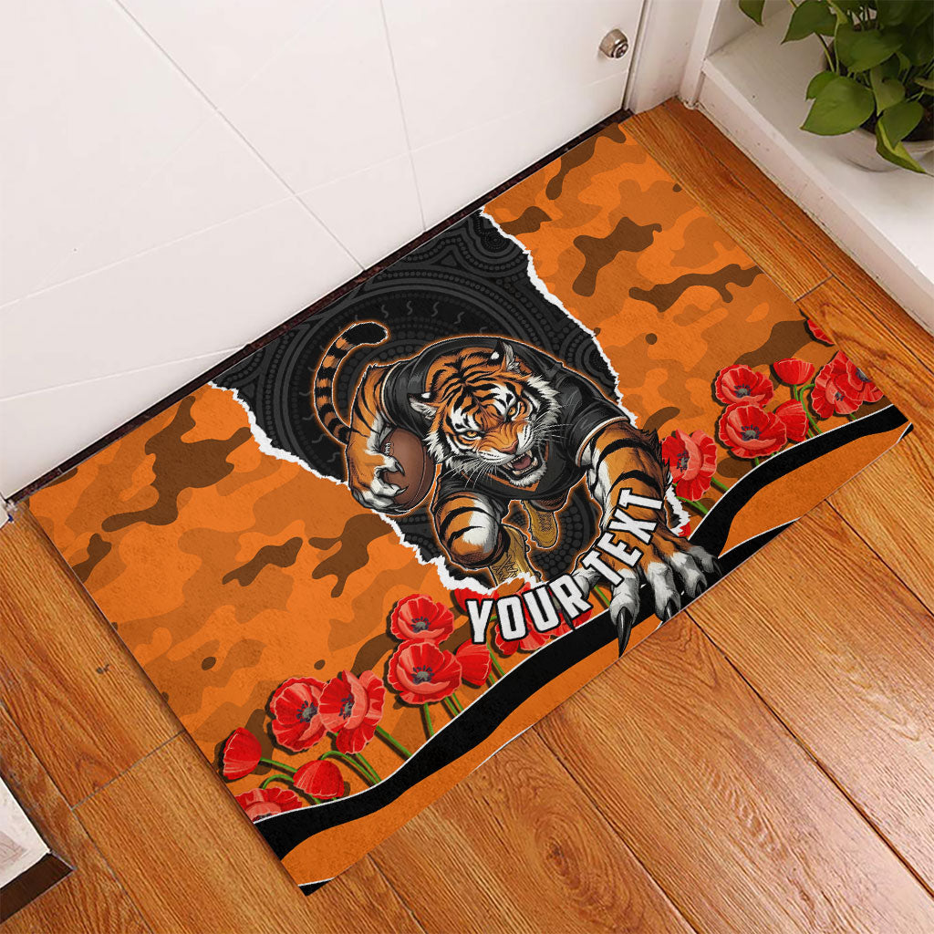 Personalized Wests Tigers ANZAC Tribute Rubber Doormat Poppy Field Soldier Silhouette Aboriginal Rugby Mascot