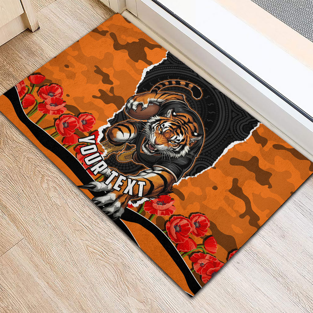 Personalized Wests Tigers ANZAC Tribute Rubber Doormat Poppy Field Soldier Silhouette Aboriginal Rugby Mascot