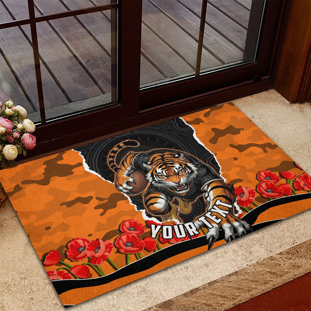 Personalized Wests Tigers ANZAC Tribute Rubber Doormat Poppy Field Soldier Silhouette Aboriginal Rugby Mascot