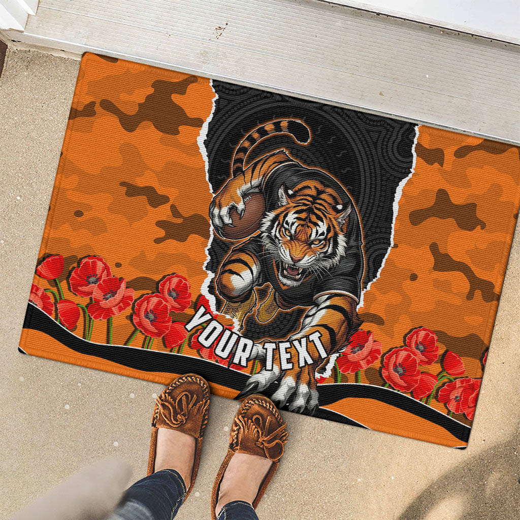 Personalized Wests Tigers ANZAC Tribute Rubber Doormat Poppy Field Soldier Silhouette Aboriginal Rugby Mascot