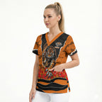 Personalized Wests Tigers ANZAC Tribute Scrub Top Poppy Field Soldier Silhouette Aboriginal Rugby Mascot