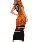 Personalized Wests Tigers ANZAC Tribute Short Sleeve Bodycon Dress Poppy Field Soldier Silhouette Aboriginal Rugby Mascot