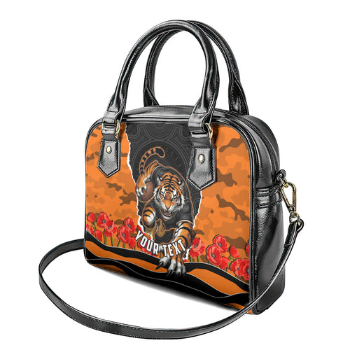 Personalized Wests Tigers ANZAC Tribute Shoulder Handbag Poppy Field Soldier Silhouette Aboriginal Rugby Mascot