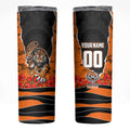 Personalized Wests Tigers ANZAC Tribute Skinny Tumbler Poppy Field Soldier Silhouette Aboriginal Rugby Mascot