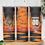 Personalized Wests Tigers ANZAC Tribute Skinny Tumbler Poppy Field Soldier Silhouette Aboriginal Rugby Mascot