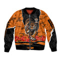 Personalized Wests Tigers ANZAC Tribute Sleeve Zip Bomber Jacket Poppy Field Soldier Silhouette Aboriginal Rugby Mascot