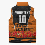 Personalized Wests Tigers ANZAC Tribute Sleeveless Puffer Jacket Poppy Field Soldier Silhouette Aboriginal Rugby Mascot