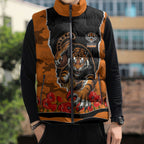 Personalized Wests Tigers ANZAC Tribute Sleeveless Puffer Jacket Poppy Field Soldier Silhouette Aboriginal Rugby Mascot