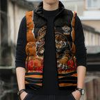 Personalized Wests Tigers ANZAC Tribute Sleeveless Puffer Jacket Poppy Field Soldier Silhouette Aboriginal Rugby Mascot