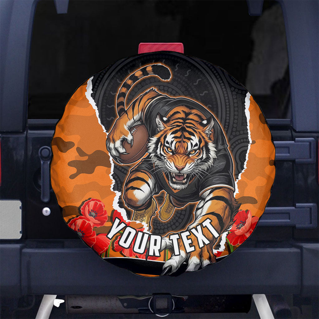 Personalized Wests Tigers ANZAC Tribute Spare Tire Cover Poppy Field Soldier Silhouette Aboriginal Rugby Mascot