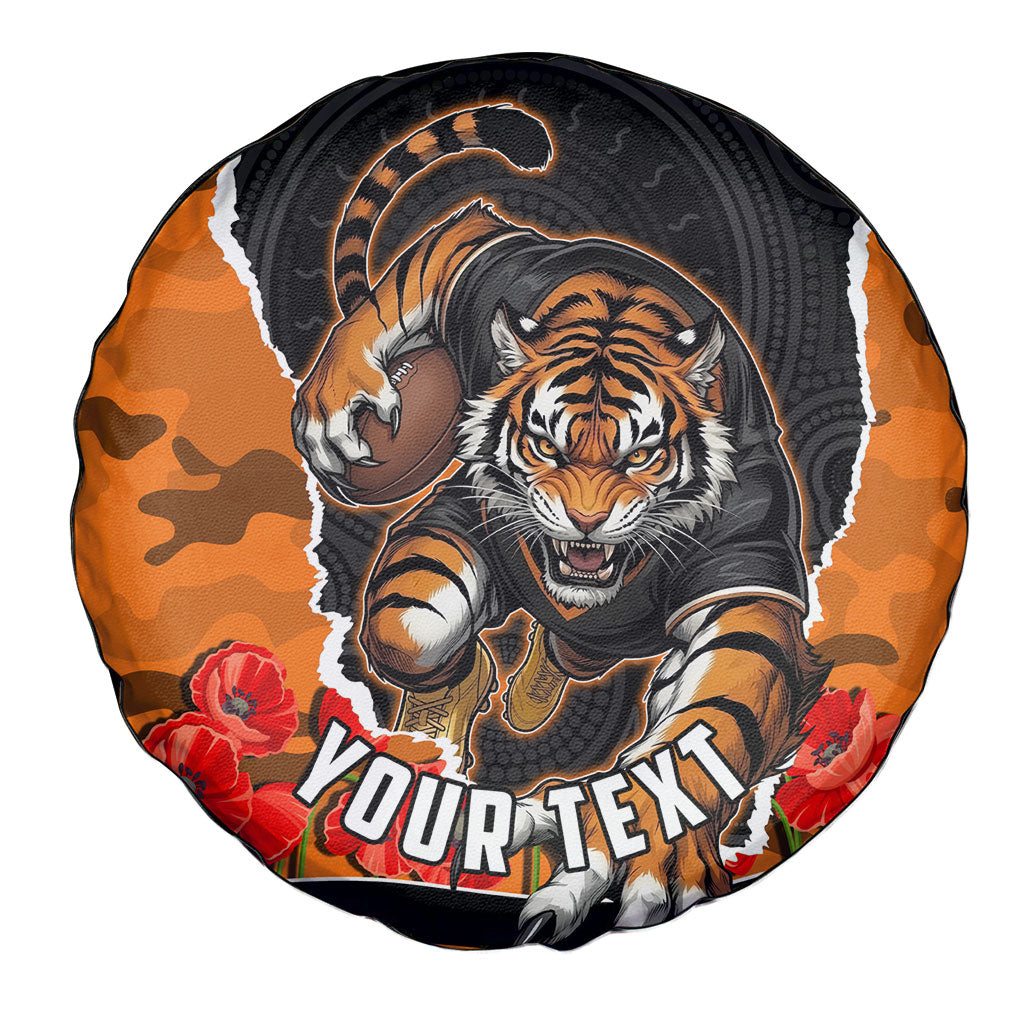 Personalized Wests Tigers ANZAC Tribute Spare Tire Cover Poppy Field Soldier Silhouette Aboriginal Rugby Mascot