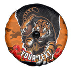 Personalized Wests Tigers ANZAC Tribute Spare Tire Cover Poppy Field Soldier Silhouette Aboriginal Rugby Mascot