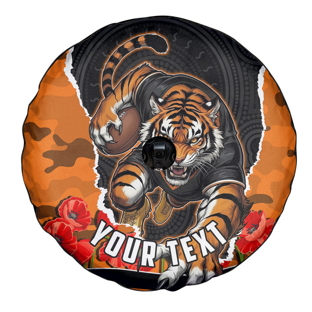 Personalized Wests Tigers ANZAC Tribute Spare Tire Cover Poppy Field Soldier Silhouette Aboriginal Rugby Mascot