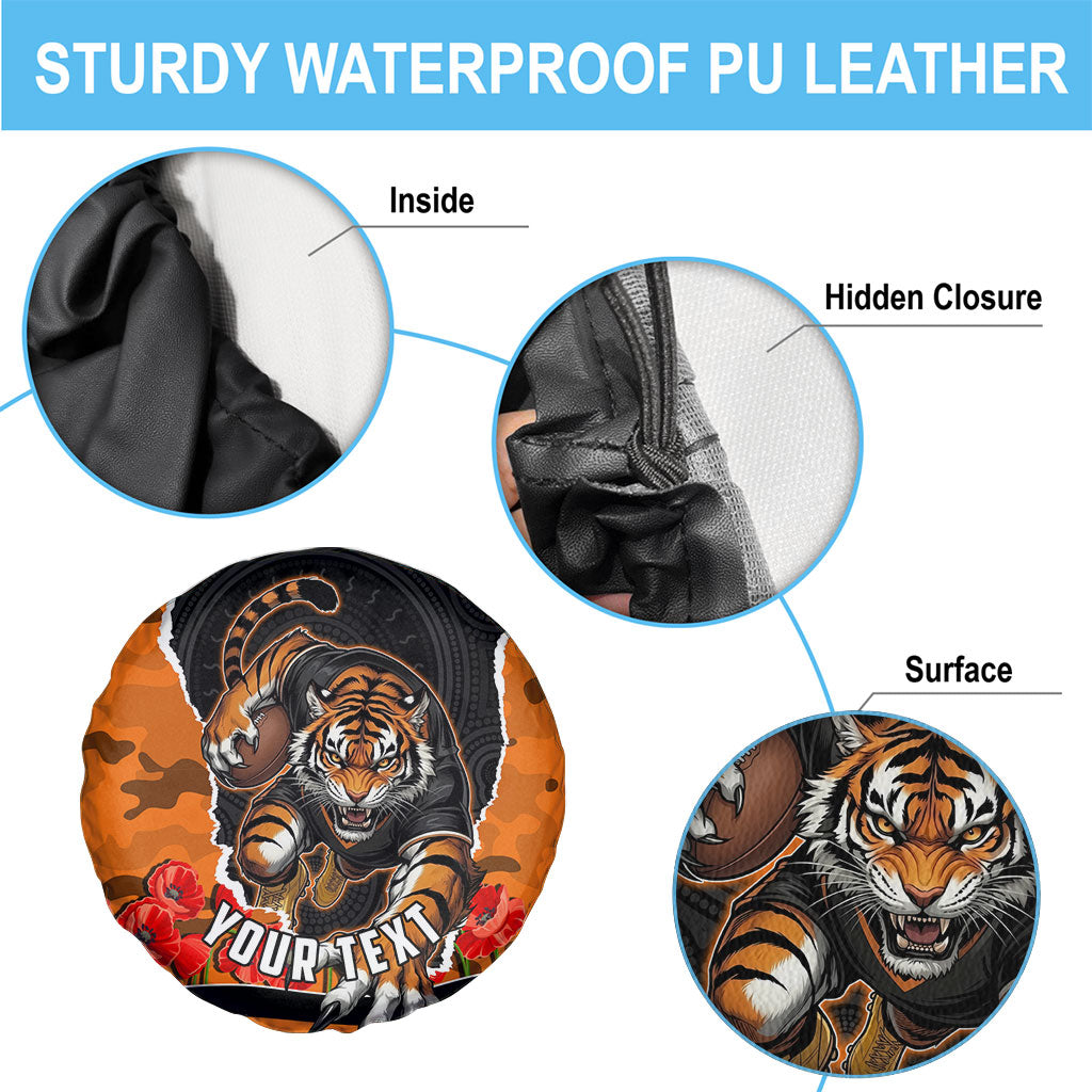 Personalized Wests Tigers ANZAC Tribute Spare Tire Cover Poppy Field Soldier Silhouette Aboriginal Rugby Mascot