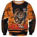 Personalized Wests Tigers ANZAC Tribute Sweatshirt Poppy Field Soldier Silhouette Aboriginal Rugby Mascot