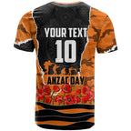 Personalized Wests Tigers ANZAC Tribute T Shirt Poppy Field Soldier Silhouette Aboriginal Rugby Mascot