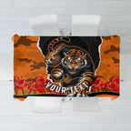 Personalized Wests Tigers ANZAC Tribute Tablecloth Poppy Field Soldier Silhouette Aboriginal Rugby Mascot