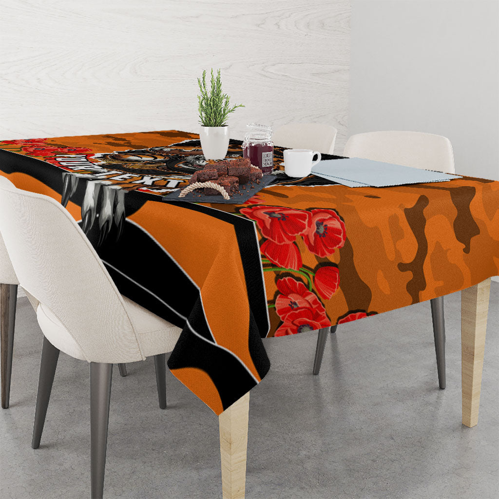 Personalized Wests Tigers ANZAC Tribute Tablecloth Poppy Field Soldier Silhouette Aboriginal Rugby Mascot