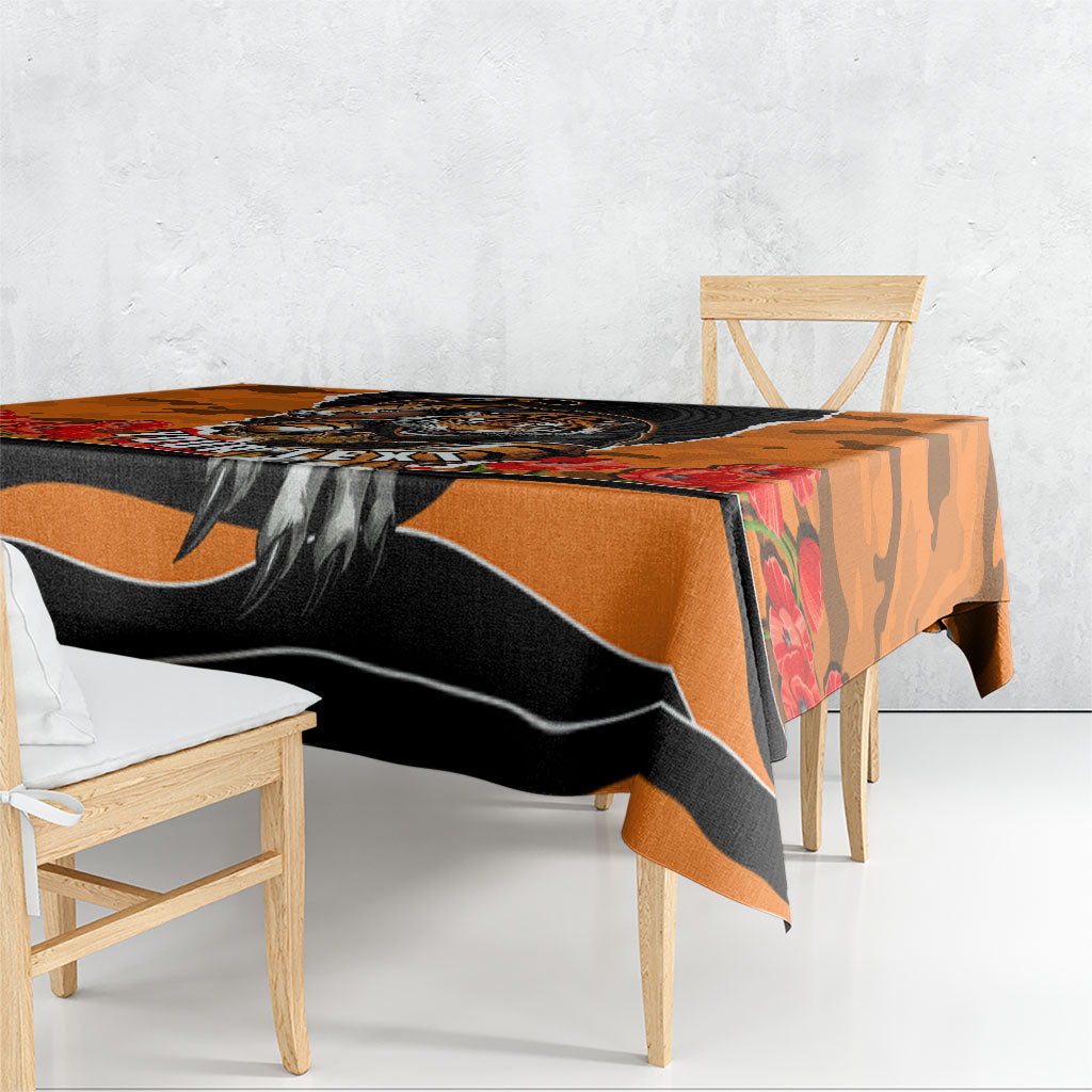 Personalized Wests Tigers ANZAC Tribute Tablecloth Poppy Field Soldier Silhouette Aboriginal Rugby Mascot