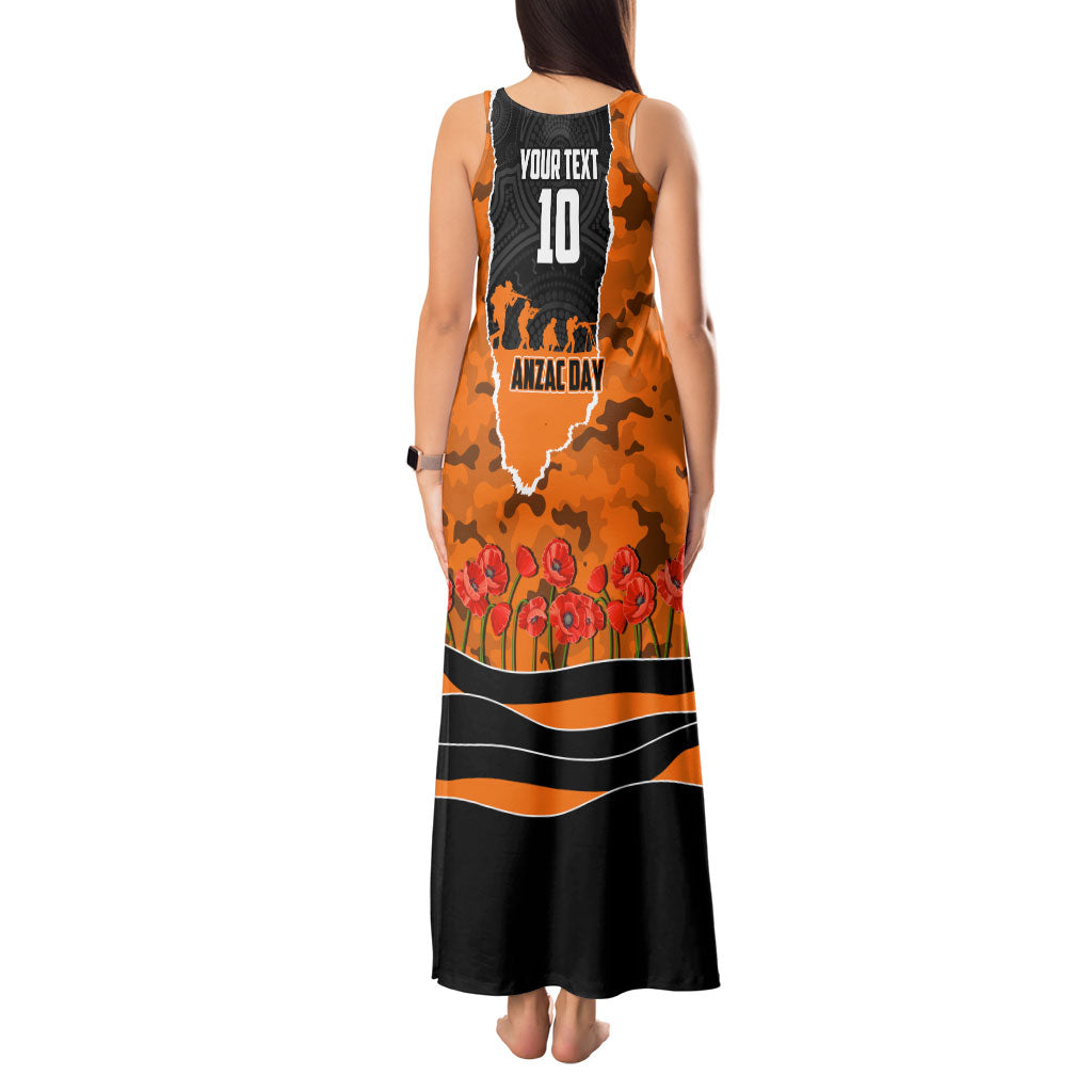 Personalized Wests Tigers ANZAC Tribute Tank Maxi Dress Poppy Field Soldier Silhouette Aboriginal Rugby Mascot