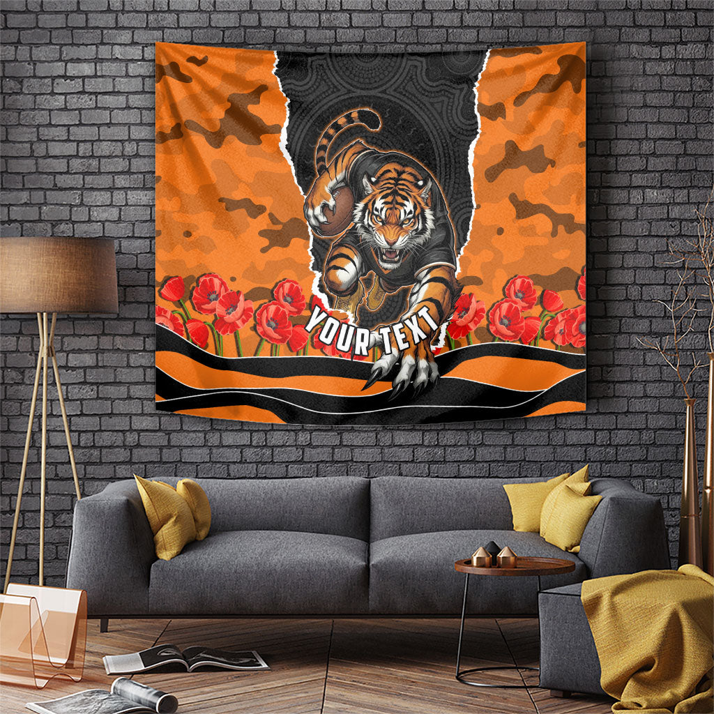 Personalized Wests Tigers ANZAC Tribute Tapestry Poppy Field Soldier Silhouette Aboriginal Rugby Mascot