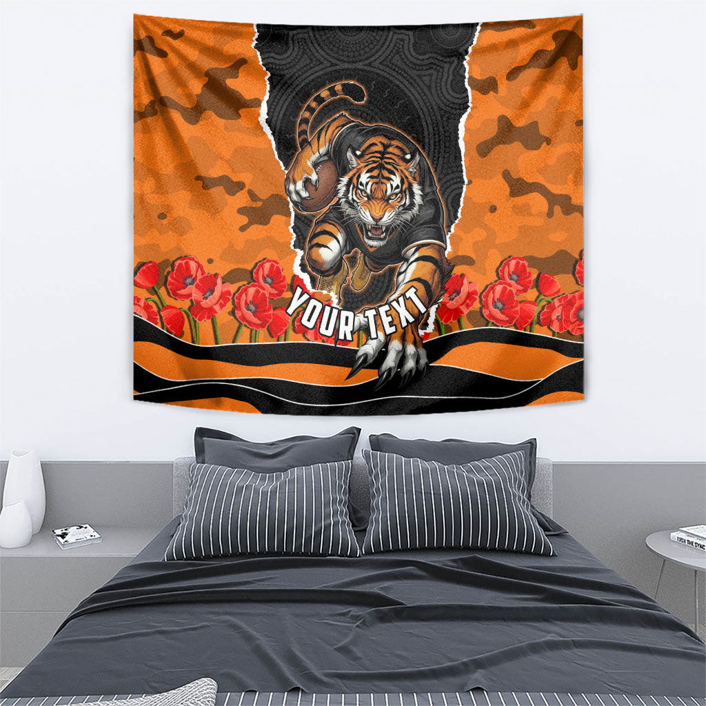 Personalized Wests Tigers ANZAC Tribute Tapestry Poppy Field Soldier Silhouette Aboriginal Rugby Mascot
