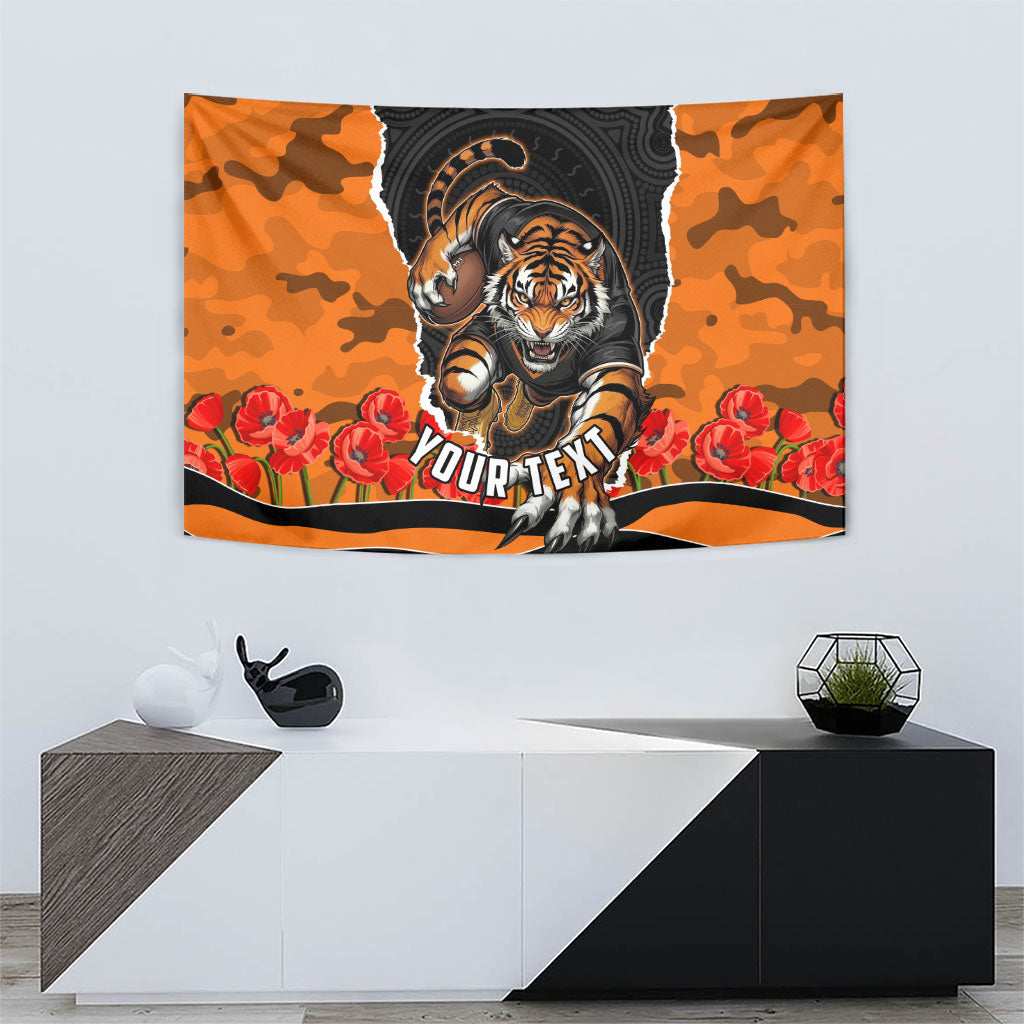 Personalized Wests Tigers ANZAC Tribute Tapestry Poppy Field Soldier Silhouette Aboriginal Rugby Mascot