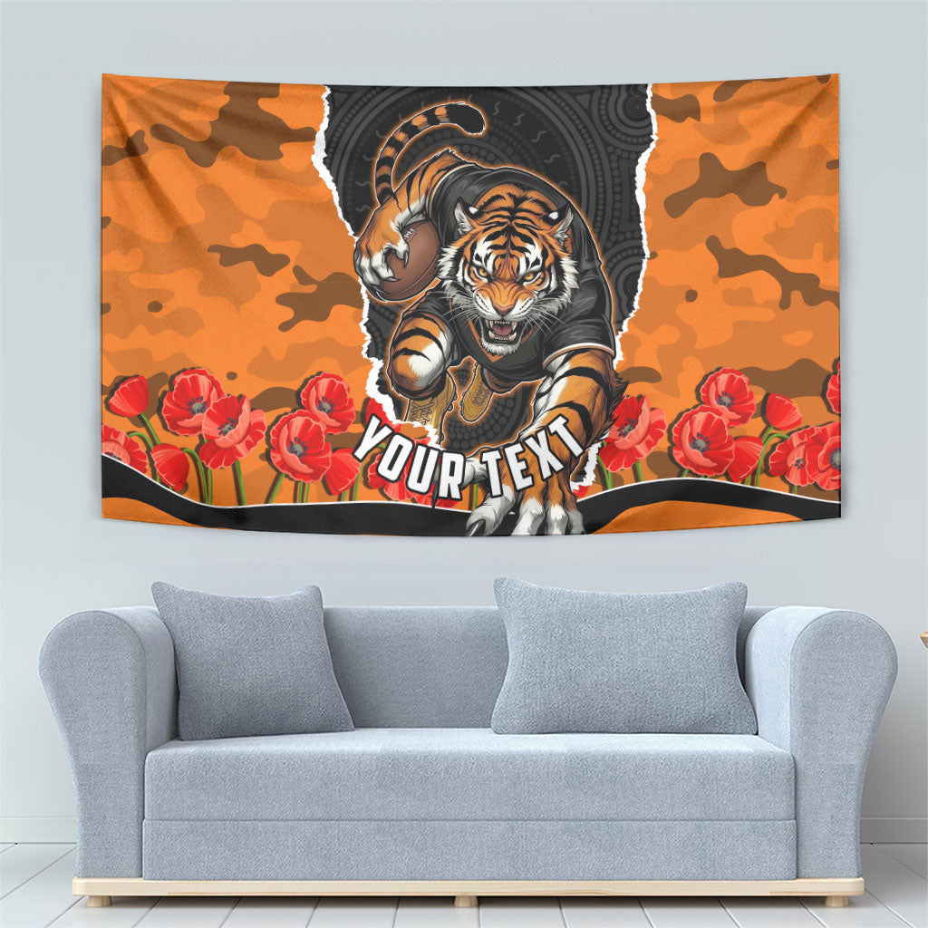Personalized Wests Tigers ANZAC Tribute Tapestry Poppy Field Soldier Silhouette Aboriginal Rugby Mascot