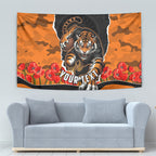 Personalized Wests Tigers ANZAC Tribute Tapestry Poppy Field Soldier Silhouette Aboriginal Rugby Mascot