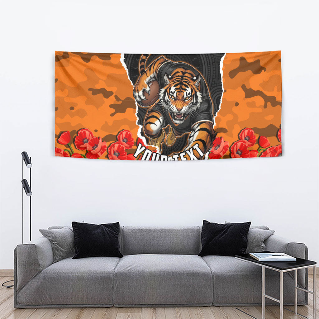 Personalized Wests Tigers ANZAC Tribute Tapestry Poppy Field Soldier Silhouette Aboriginal Rugby Mascot