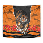 Personalized Wests Tigers ANZAC Tribute Tapestry Poppy Field Soldier Silhouette Aboriginal Rugby Mascot
