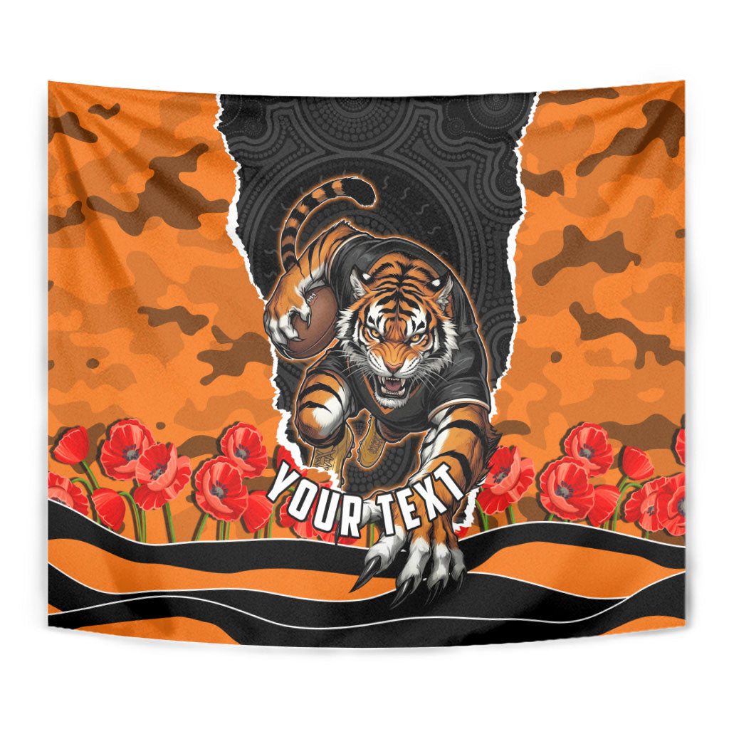 Personalized Wests Tigers ANZAC Tribute Tapestry Poppy Field Soldier Silhouette Aboriginal Rugby Mascot