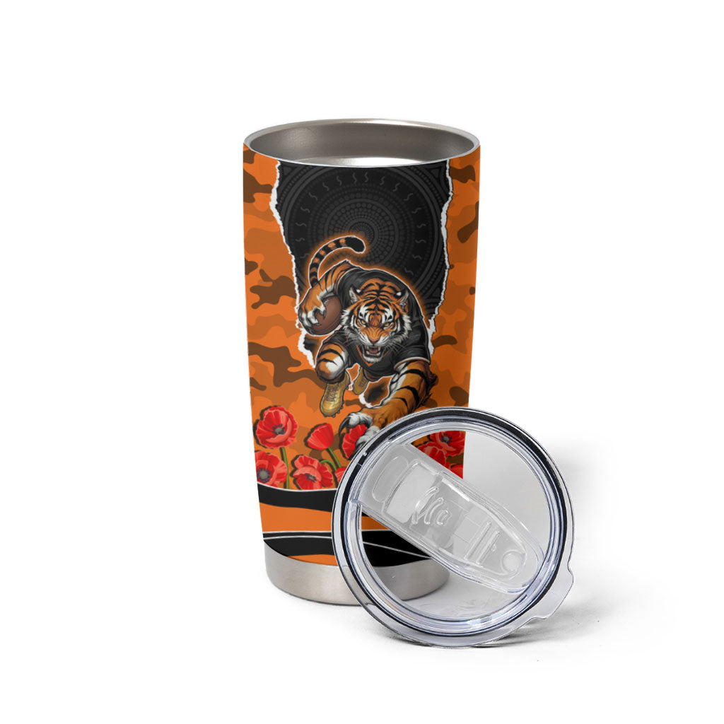 Personalized Wests Tigers ANZAC Tribute Tumbler Cup Poppy Field Soldier Silhouette Aboriginal Rugby Mascot
